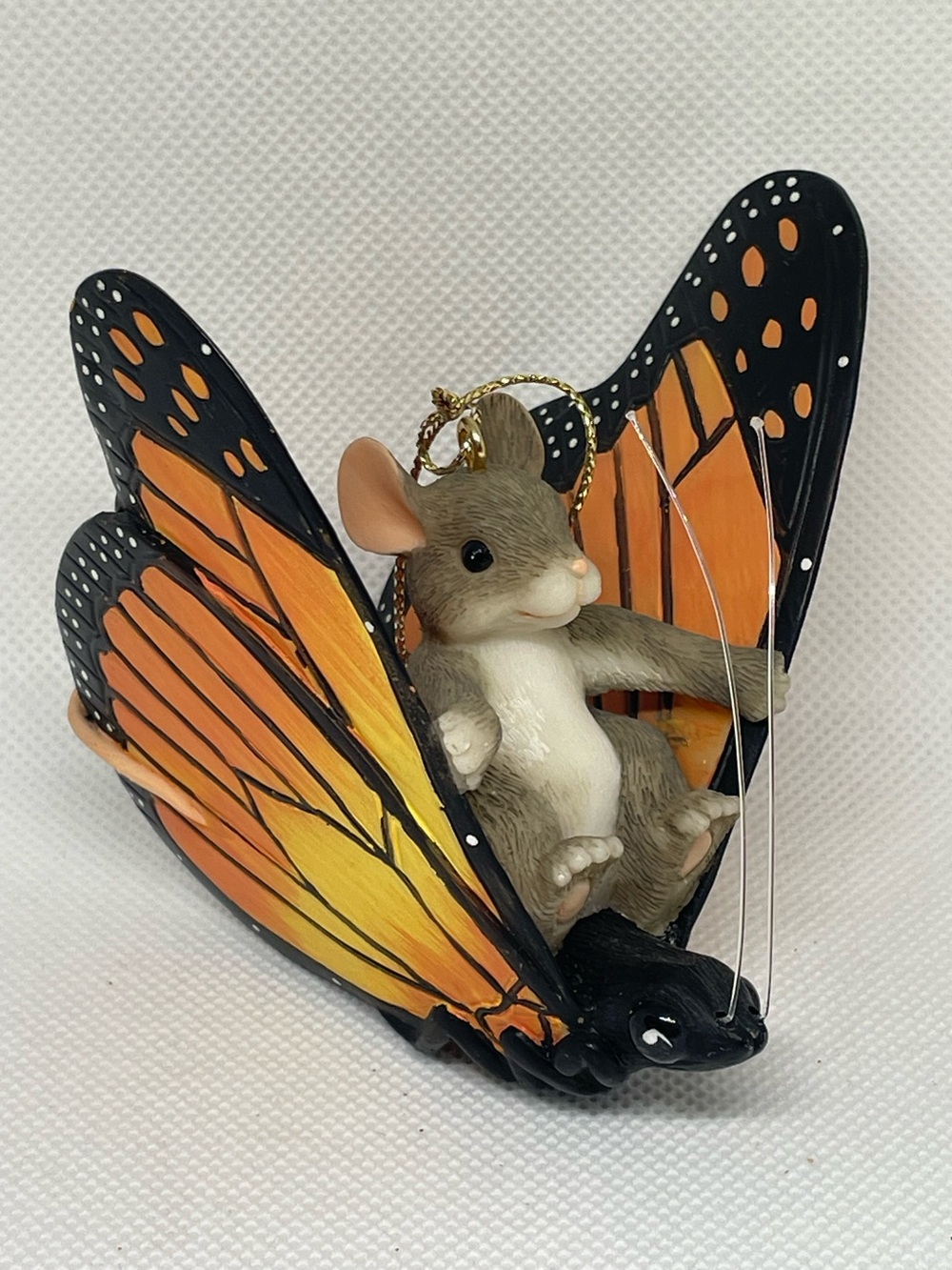Vintage Charming Tails Ornament Maxine's Sweet Little Mouse Riding Butterfly